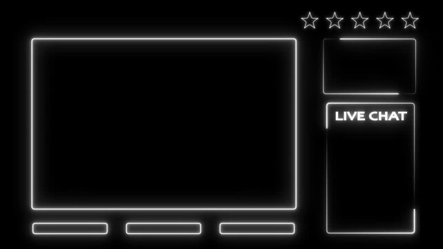 Intermission Stream Overlay Animated, Neon Sign looping facecam and chat for live streaming ,Frame neon line animation.