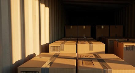 Boxes in a Shipping Container Awaiting Transportation and Delivery Across the Globe