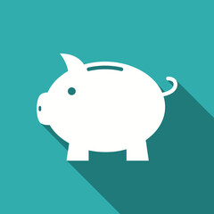 Obraz premium White piggy bank icon, teal background, savings, financial planning.