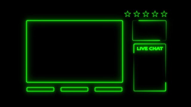 Intermission Stream Overlay Animated, Neon Sign looping facecam and chat for live streaming ,Frame neon line animation.