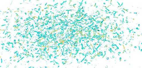 Festive confetti background image featuring teal and gold streamers. Perfect for party invitations, celebrations, and more!
