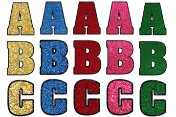 Vibrant alphabet letters displayed in rows featuring a b and c in various colors and textures transparent background