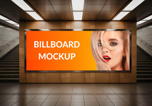 Horizontal Subway Billboard Mockup in Station