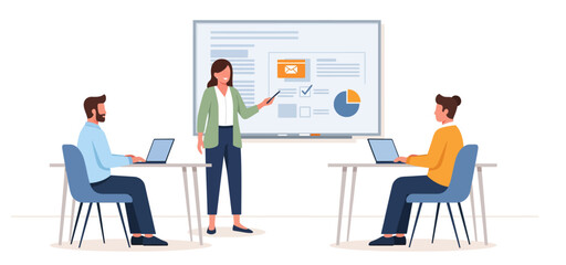 Businesswoman giving a presentation to colleagues, modern office meeting, teamwork, collaboration, data analysis, presentation slide, strategy, planning, modern workplace, business meeting, corporate,