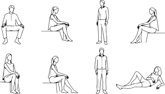 Collection of hand drawn sketches of people in various seated and standing poses