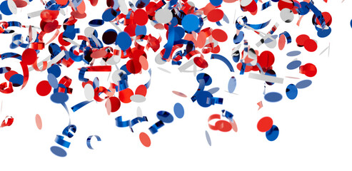 Falling confetti, red, white, and blue, perfect for celebratory backgrounds.  Use for party invitations, banners, or 4th of July.