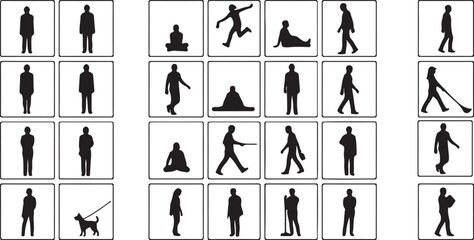 Collection of silhouetted figures in various poses and activities