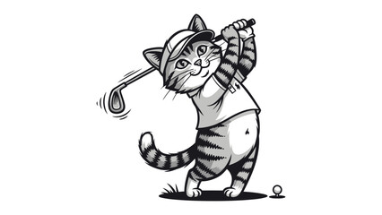 Cat Golfing: A playful feline takes a swing with a golf club, captured in a fun and lively illustration, embodying the spirit of sport and leisure.