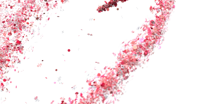Abstract pink confetti with percentage symbols. Perfect for sale banners, promotions, and marketing materials.
