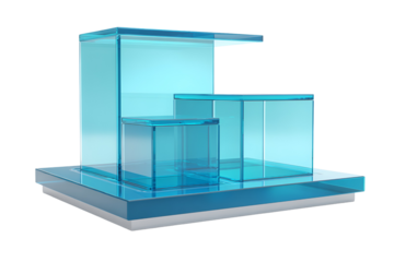 Modern blue acrylic display stands for retail products isolated on transparent background