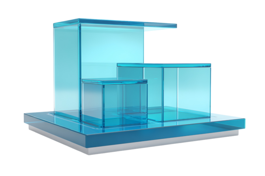 Modern blue acrylic display stands for retail products isolated on transparent background