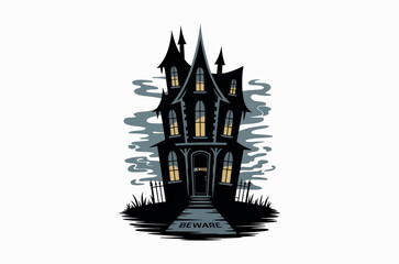 Spooky Haunted House at Night Under a Full Moon