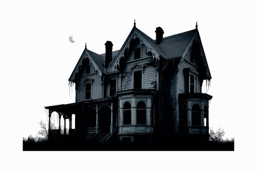Spooky Haunted House at Night Under a Full Moon