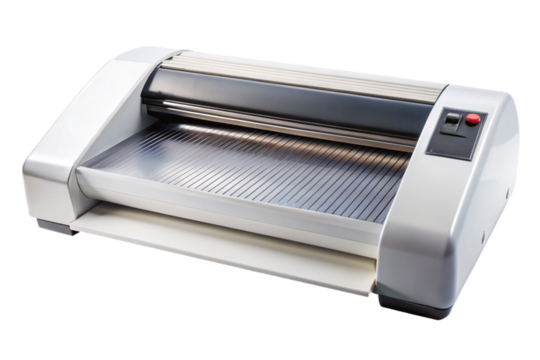 Professional white office laminator machine for document protection and preservation isolated transparent background