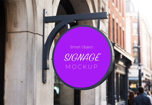 Outdoor Round Storefront Sign Mockup