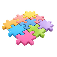 Obraz premium Colorful interlocking puzzle pieces forming a larger shape isolated on transparent background