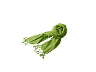 A lime green scarf, draped, with fringe