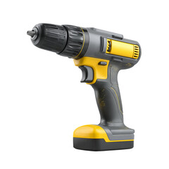 Png of gray and yellow cordless power drill, a versatile tool for construction, repair, and diy projects isolated on transparent background