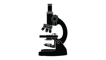 Microscope Illustration: a clear, stylized silhouette of a modern optical microscope, highlighting its intricate design and function in a visually clean manner.