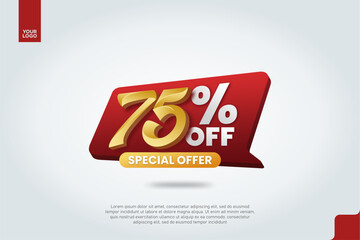 75 Percent Off Sale Promotion Label with Red Chat Bubble