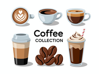 Coffee Collection Vector Illustration with Variety of Coffee Drinks and Coffee Beans for Food and Beverage Industry Promotions