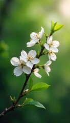 Fototapeta premium A lush green branch laden with blossoming flowers, representing new beginnings and potential growth in a romantic relationship , love, fresh, tenderness