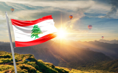 Lebanon flag waving in beautiful scenery. Lebanon national flag for independence day.