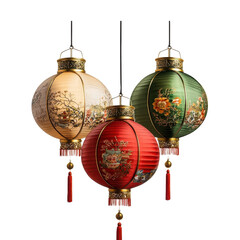 Colorful Decorative Lanterns Suspended on Black Backgroundtransparent background