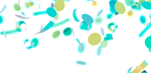 Bright teal and yellow confetti falling on white background. Perfect for celebration, party, or festive designs.