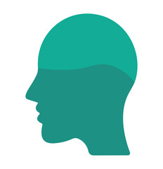 Modern flat icon of a human head for psychology and mental health concepts.Stylized person profile in two-tone color for mind and thought symbol.