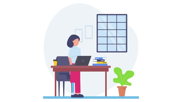 women with prosthetic leg performing daily office task animation, person with quadriplegia animated video, employment rehabilitation clip, people with disabilities footage, accessible workspace motion
