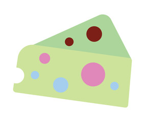 Stylized slice of cheese with pop art colors, creative food illustration.Unique and playful food symbol for logos or creative projects.