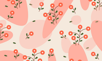 Cute florals peach background with organic shapes vector