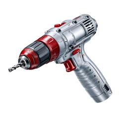 Png of silver and red power drill isolated on transparent background is ready for any construction or repair project, offering cordless convenience and reliable performance