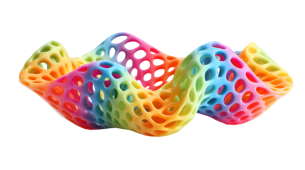 Abstract colorful wavy geometric sculpture isolated on transparent background