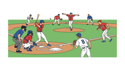 Baseball Game in Action: Capturing the essence of a baseball game, this illustration showcases the dynamic interplay between players on the field.