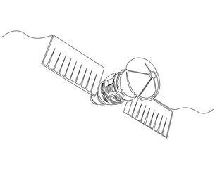 Satellite continuous line. Continuous one line drawing of satellite. artificial satellite of telecommunications concept. Single line drawing