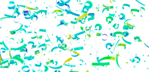 Bright, vibrant confetti falling on white background. Perfect for celebrations, parties, and festive designs.