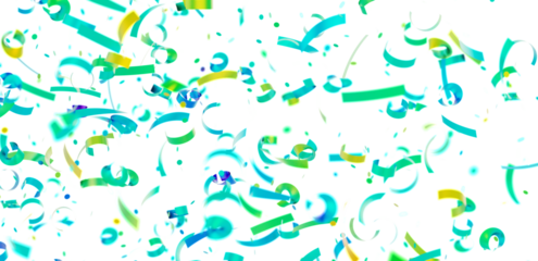 Vibrant teal, green, and yellow confetti falling on white. Perfect for party, celebration, and festive designs.