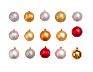 From above of decorative Christmas baubles arranged on pink background in studio for  