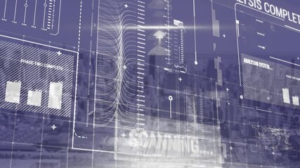Animation of infographic data scanning process on digital interface against cityscape - Powered by Adobe