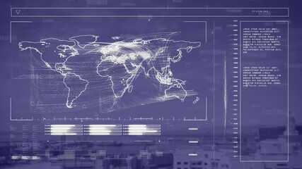 Animation of data processing with world map on digital interface - Powered by Adobe
