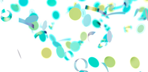 Bright teal, green confetti falling on white. Festive, celebratory background ideal for invitations, cards, and more.