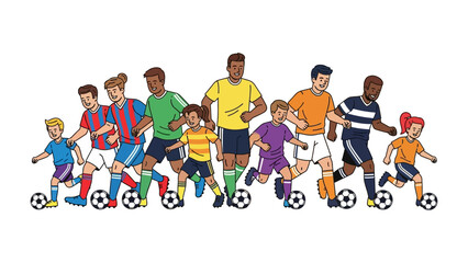 Football Players: A dynamic illustration showcases a team of football players, skillfully maneuvering the ball. Celebrating the essence of athleticism, camaraderie, and competitive sportsmanship. 