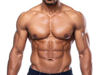 Fototapeta premium A muscular male torso showcasing defined abs and strong pectoral muscles.