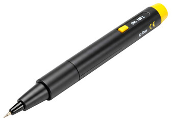 Fototapeta premium Black pen with yellow accents on a white background, ideal for writing or drawing tasks
