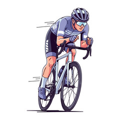 Obraz premium Cycling in Motion: An illustration of a cyclist in aerodynamic posture, pedaling vigorously with a focused expression, encapsulates the essence of speed and competition.