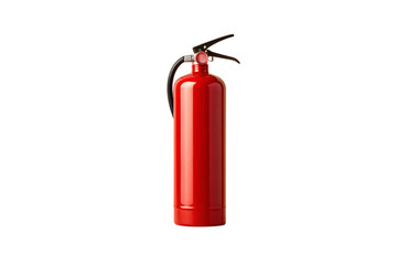 Fototapeta premium Red fire extinguisher equipped with black hose and handle, designed for fire protection and emergencies, isolated on a transparent background