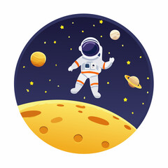 Astronaut Floating in Space A Colorful Cartoon Illustration with Planets and Stars