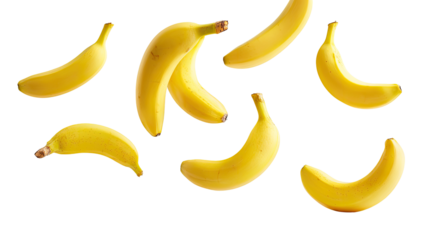 Yellow bananas scattered on black background